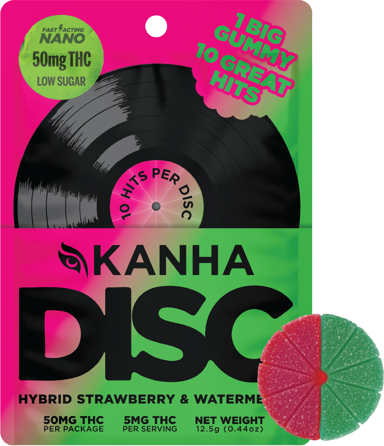 Photograph of product: KANHA Gummies 50mg Nano Disc: Strawberry & Watermelon