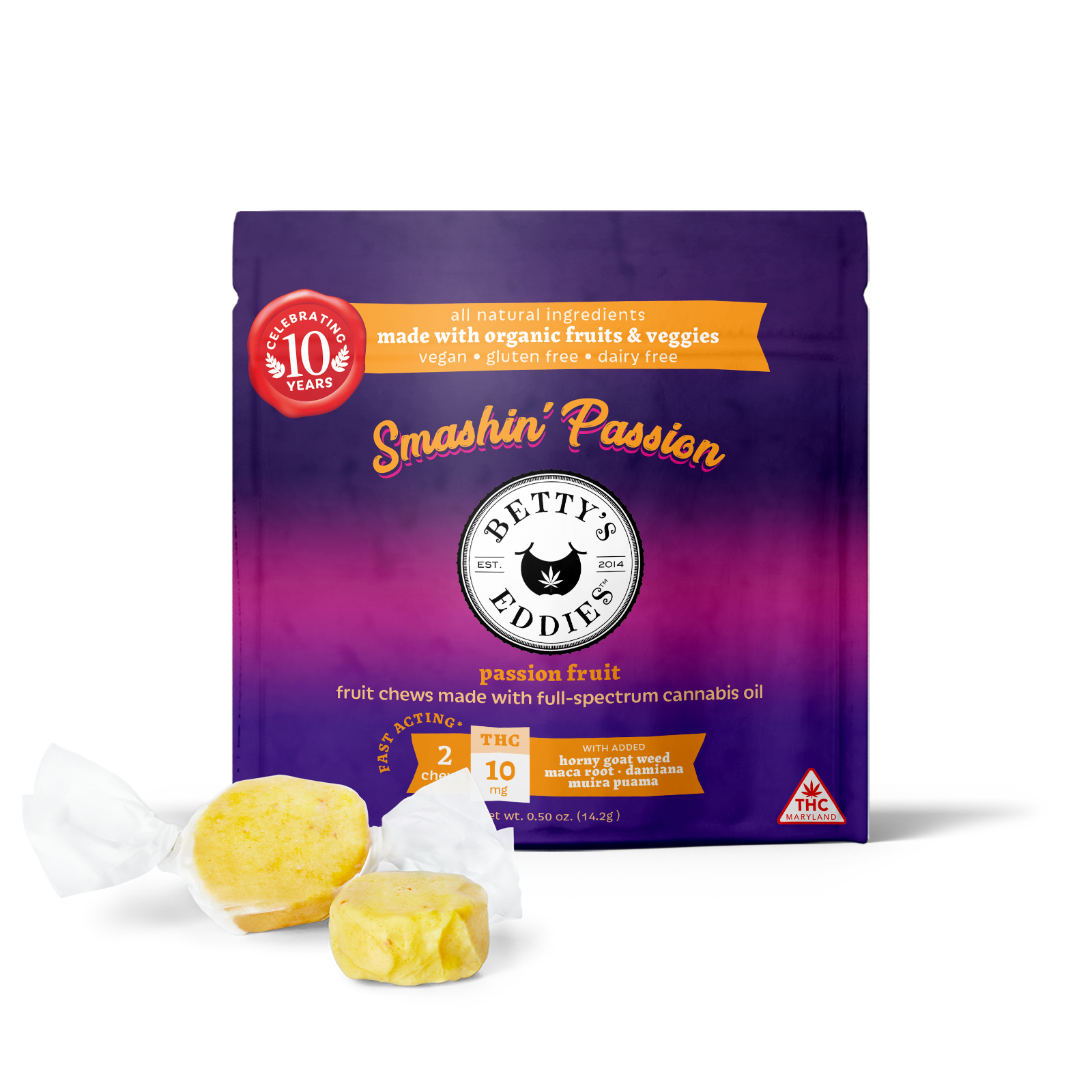 Photograph of product: Passion Fruit Smashin' Passion Bettys [2pk] (20mg TH-oui) Fruit Chews