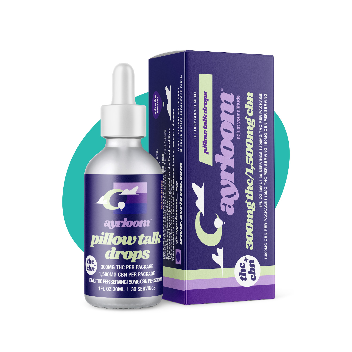Photograph of Product: Ayrloom | Pillow Talk Drops | 1:1 | 300MG THC : 300MG CBN