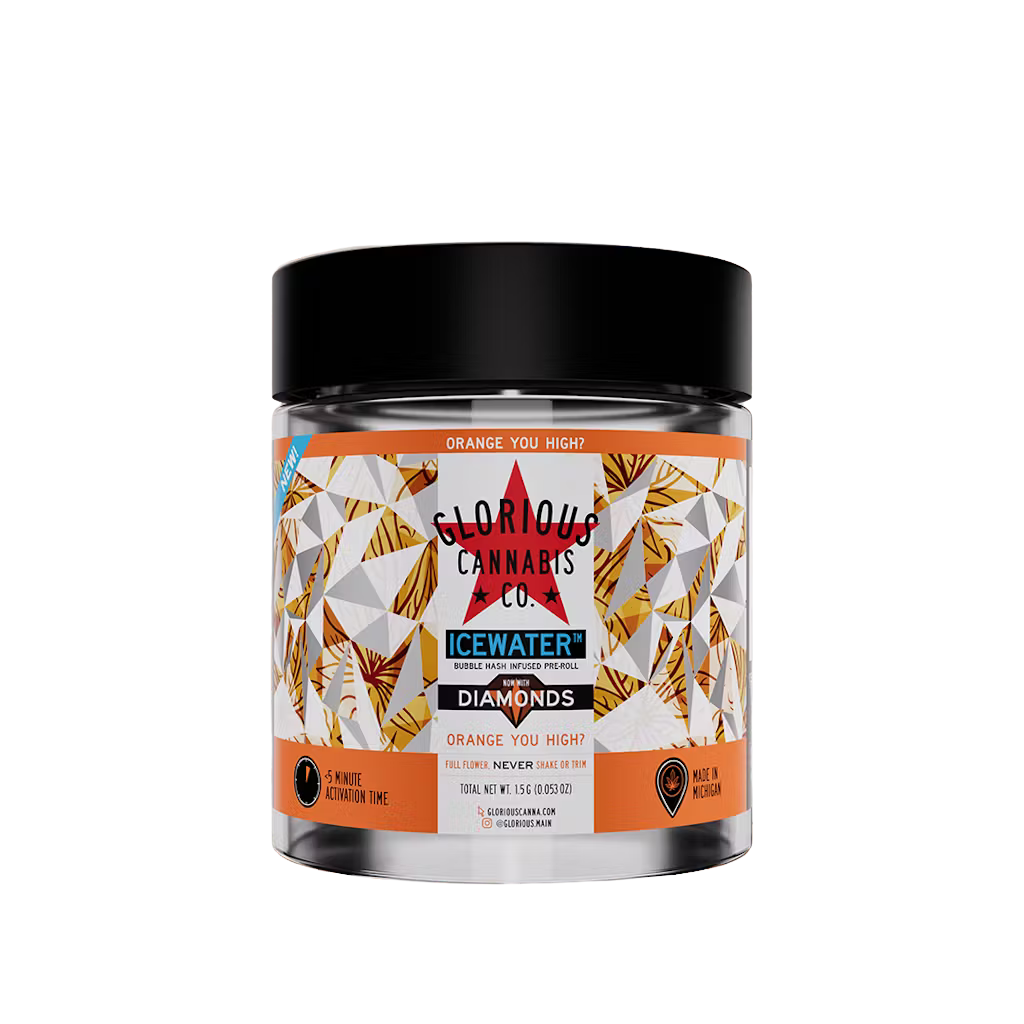 Photograph of product: Orange You High 3x .5g Icewater au chocolat & Diamonds Infused Preroll By Glorious Oui'd Co.