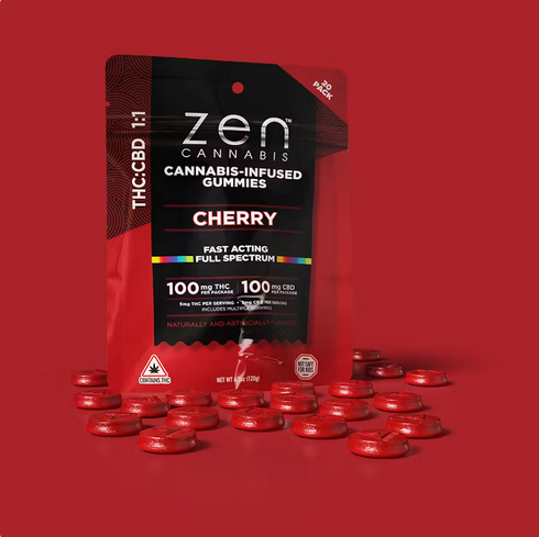 Photograph of product: Cherry 1:1 TH-oui:CBD 5mg:5mgx20