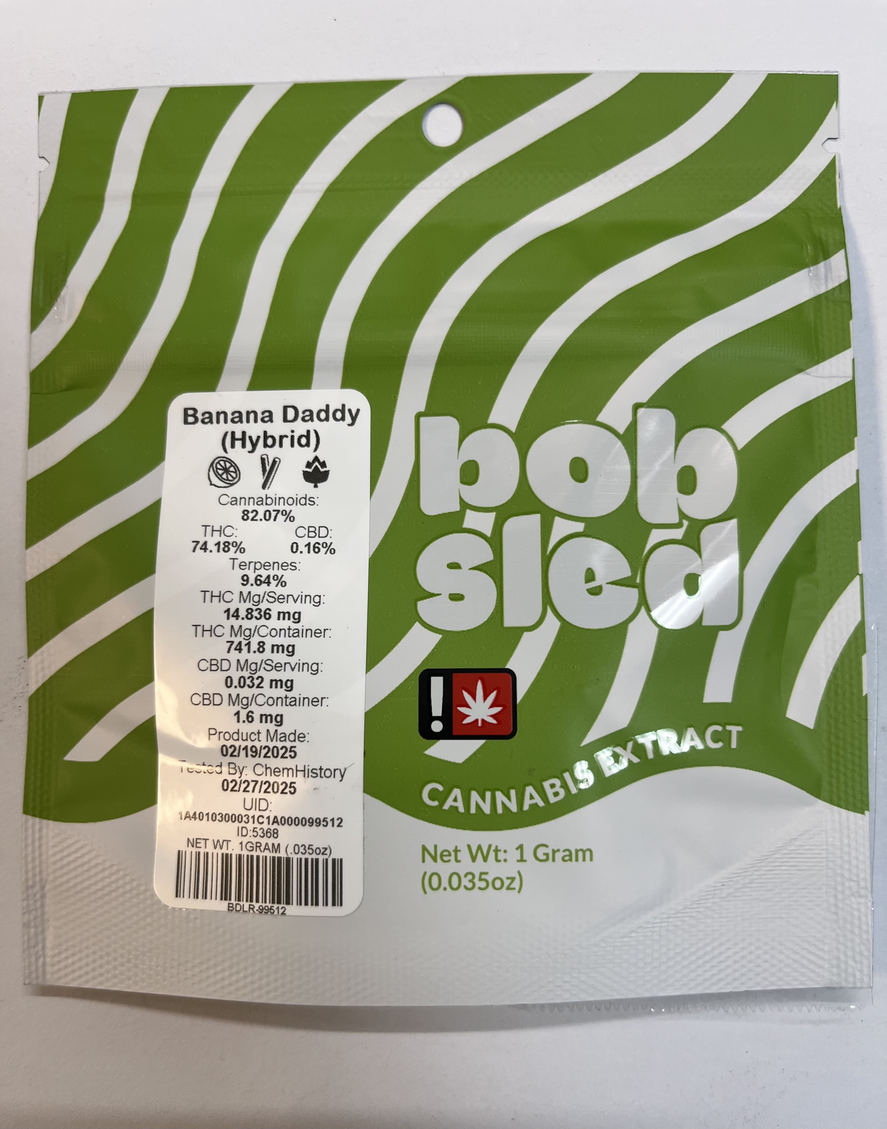 Photograph of product: Banana Daddy Live Resin Cart - Bobsled