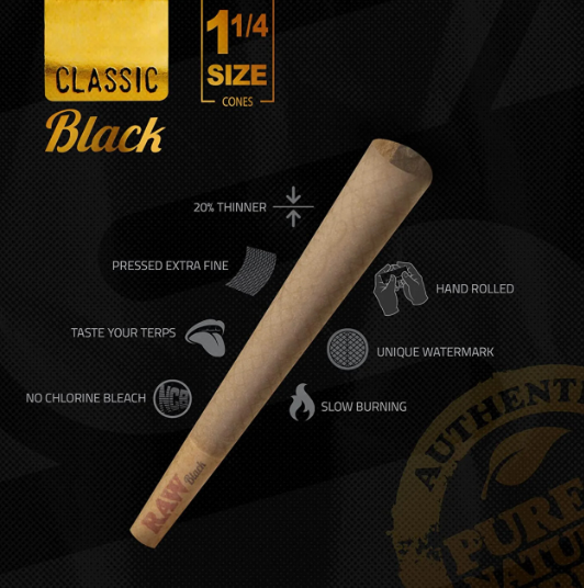 Photograph of product: RAW Classic Black Cones 1 1/4 6pk