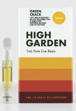 Photograph of product: High Garden 1ml 510 Pure Live Resin Cartridge  - Green Crack