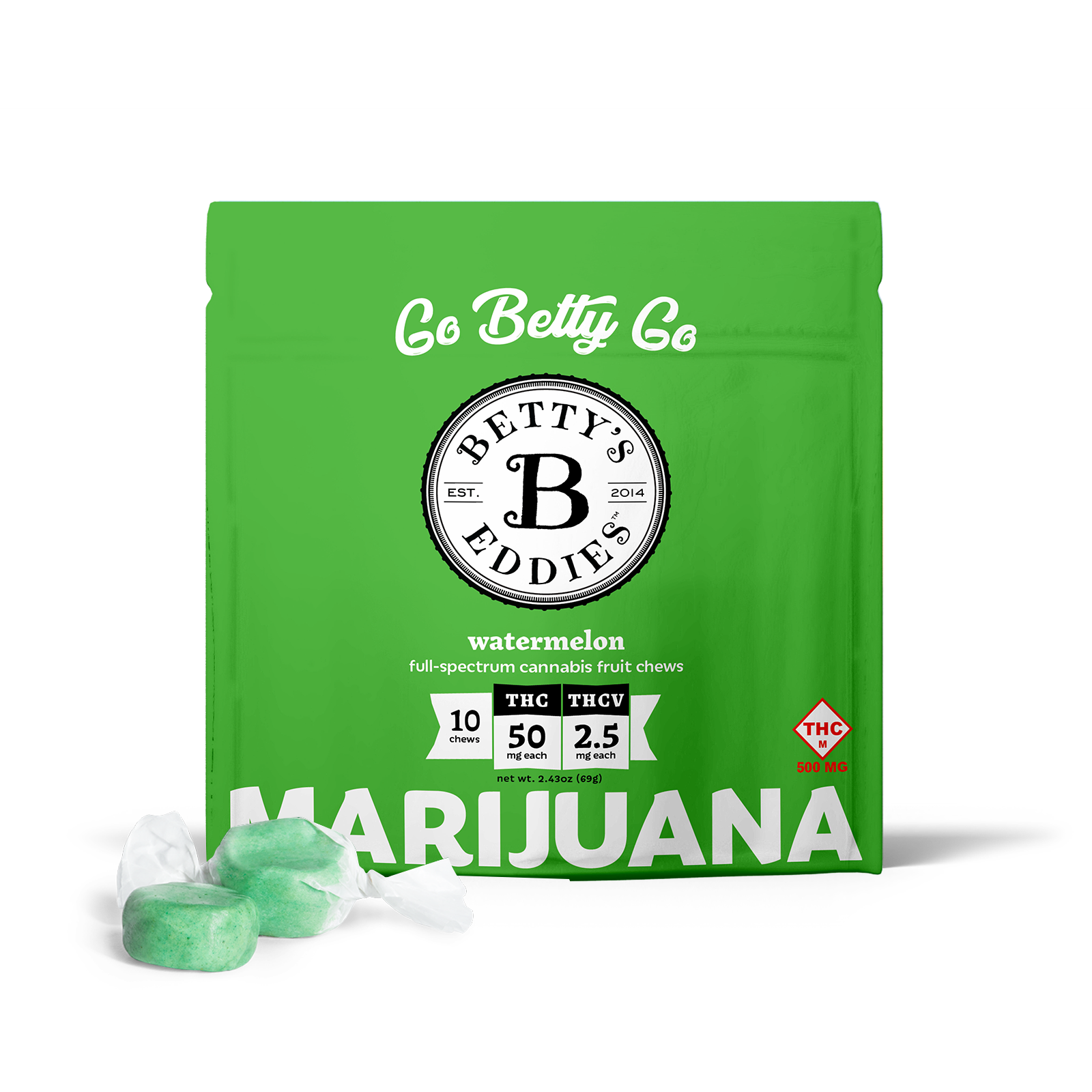 Photograph of Product: Watermelon - Betty's Eddies - 500mg Fruit Chews