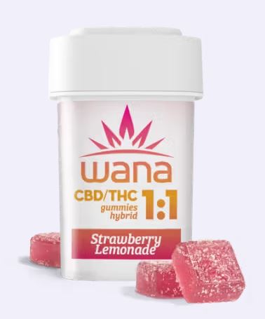Photograph of product: WANA ORGANIC SOUR STRAWBERRY LEMONADE 1:1 CBD 10PK GUMMIES 100MG
