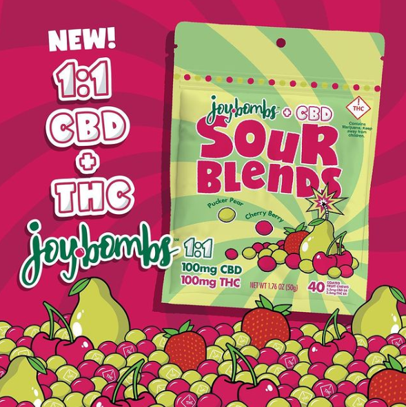 Photograph of product: 1:1 Sour Blends Joybombs (TH-oui:CBD) - 2.5mg/40pk