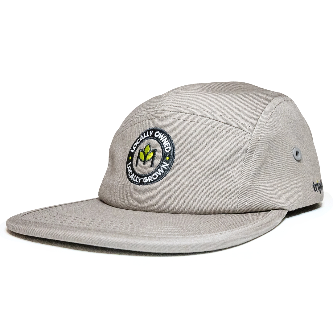 Photograph of product: 5-panel twill hat - Embroidered Dual Logo - Grey