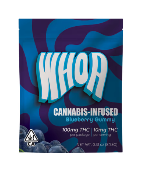 Photograph of product: WHOA 100MG GUMMY BITE - BLUEBERRY
