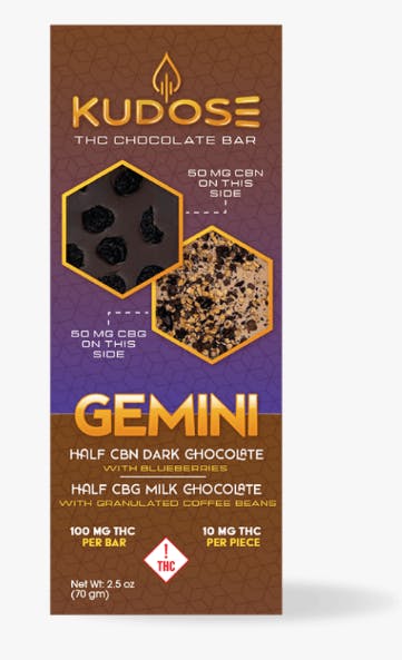 Photograph of product: Kudose- Gemini Chocolate Bar 100mg