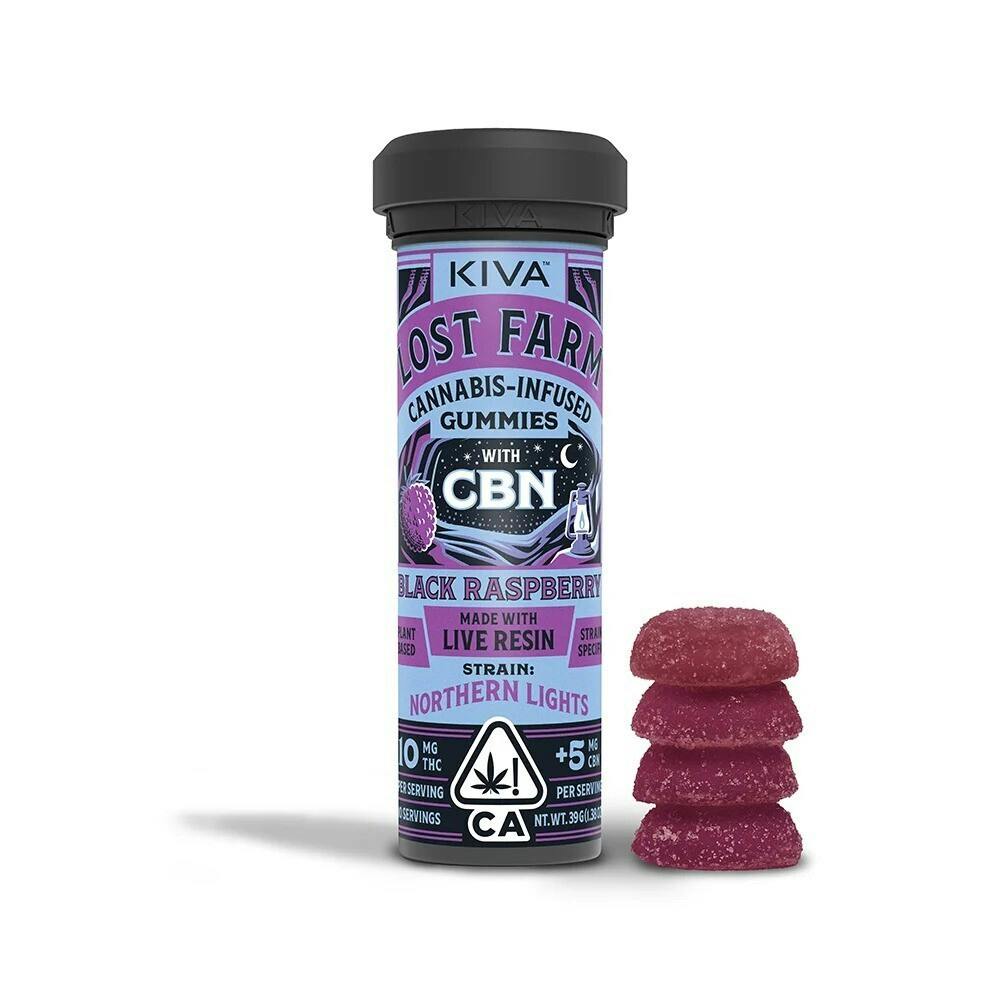 Photograph of product: Kiva Confections - Lost Farm Black Raspberry 'Northern Lights' CBN 39g