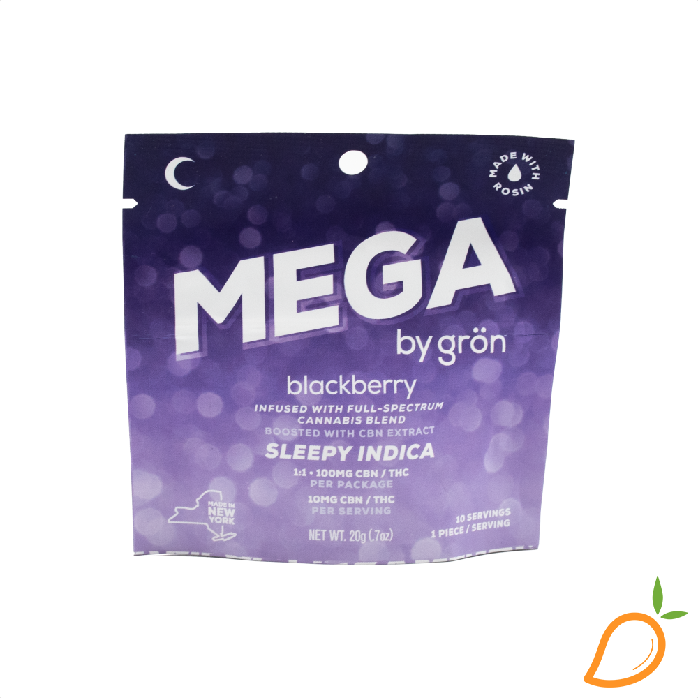 Photograph of product: 100mg 1:1 CBN/TH-oui Blackberry Mega Pearl Gron