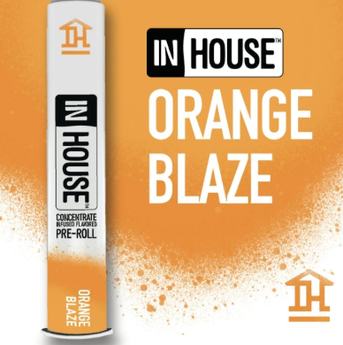 Photograph of product: In House Orange Blaze 0.75g Infused Pre-Roll