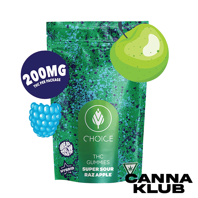 Photograph of product: 200MG SUPER SOUR RAZ APPLE GUMMIES