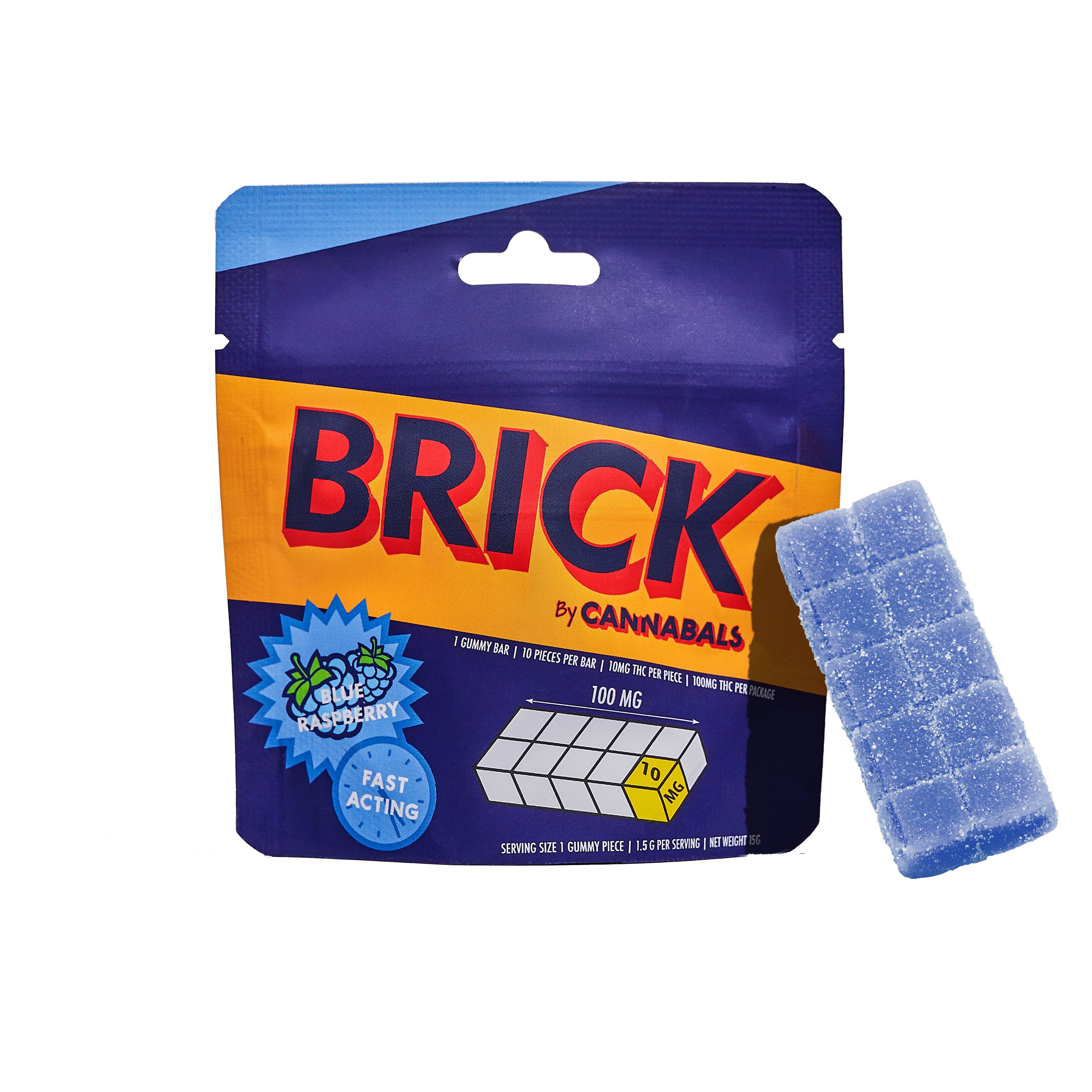 Photograph of product: Cannabals Brick | Gummy | Blue Raspberry | 10 Pack | Hybrid