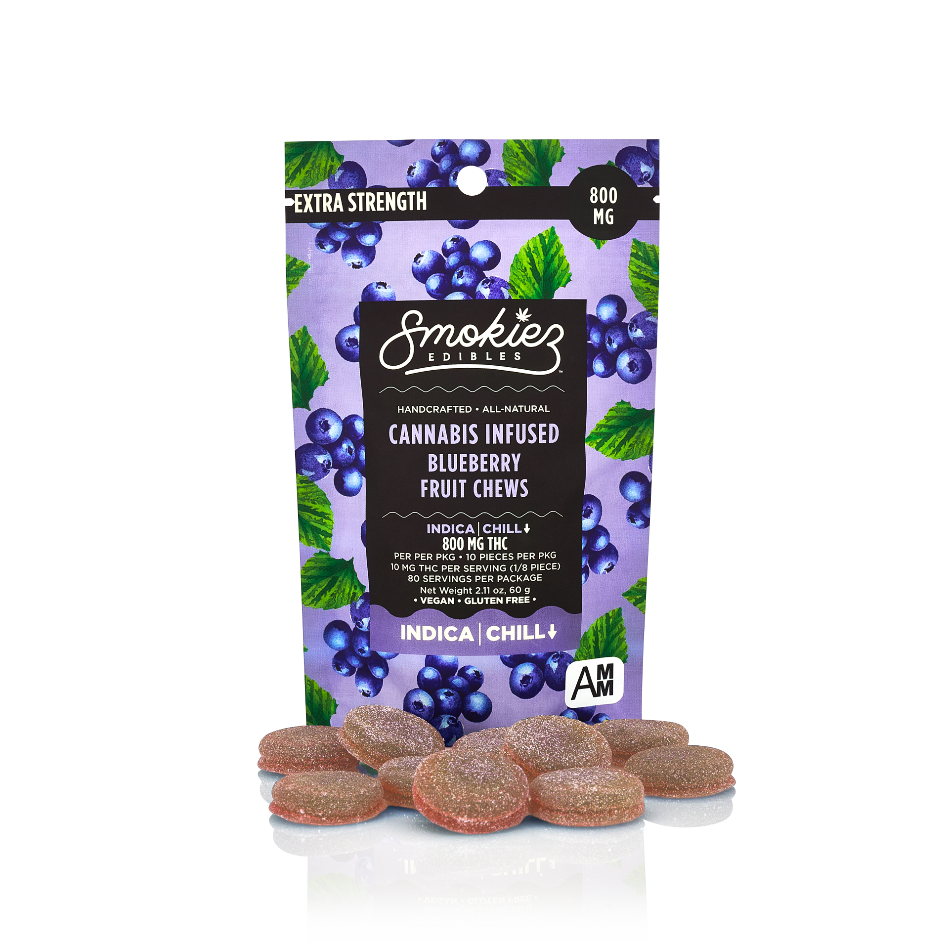 Photograph of product: Smokiez - Edible - Gummies - Sweet Blueberry - Oui'd - 800MG