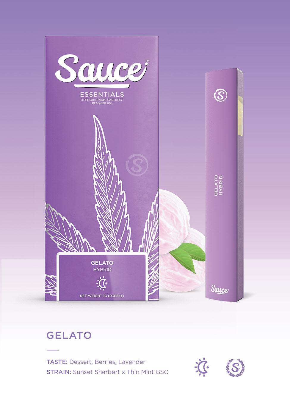 Photograph of product: SAUCE BARS - DISPOSABLE LIVE RESIN - 1G - HYBRID - GELATO