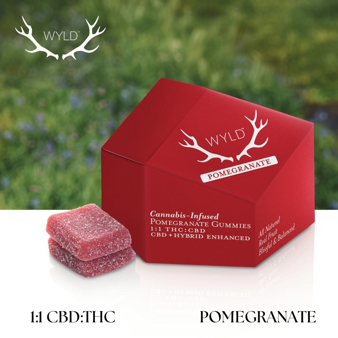 Photograph of product: Wyld Pomegranate Gummies | Hybrid | 1:1 TH-oui:CBD 10 Pack 100mg TH-oui