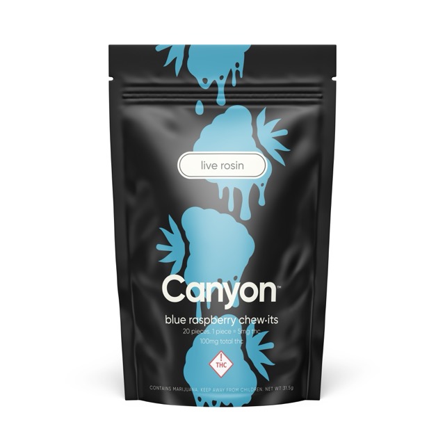 Photograph of product: Canyon - Chew iT - Live Rosin - Blue Raspberry - 100mg TH-oui - 5mg x 20