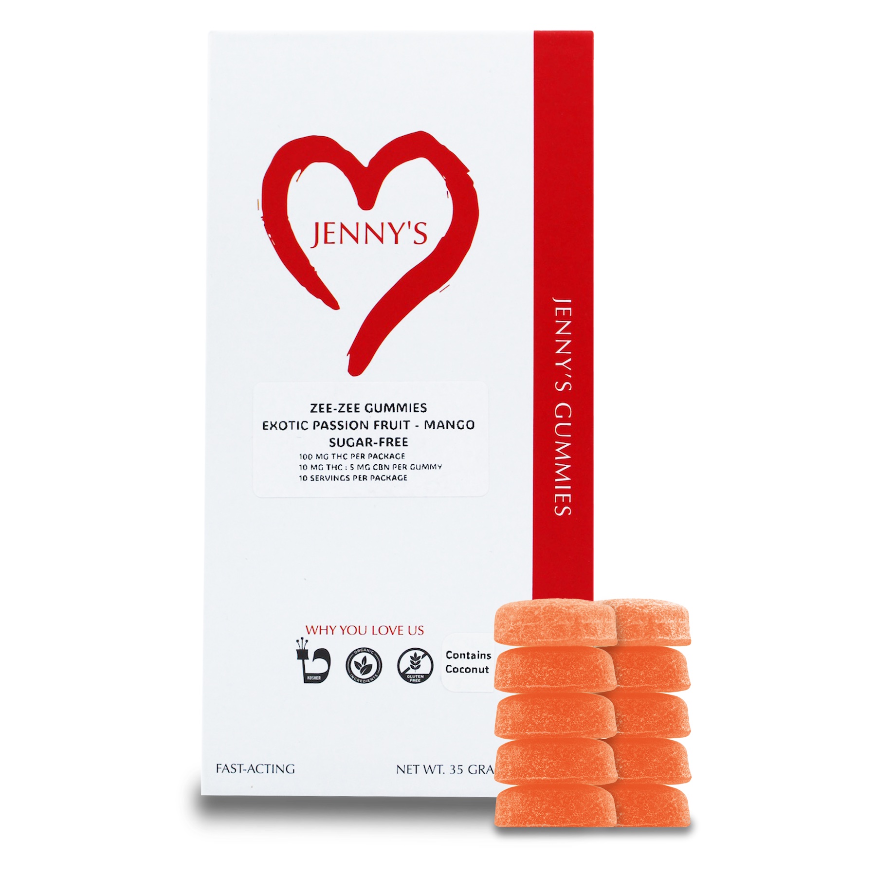 Photograph of product: Jenny's | Zee-Zee (Passionfruit Mango) Gummies 2:1 (TH-oui/CBN) 10pk, 50mg