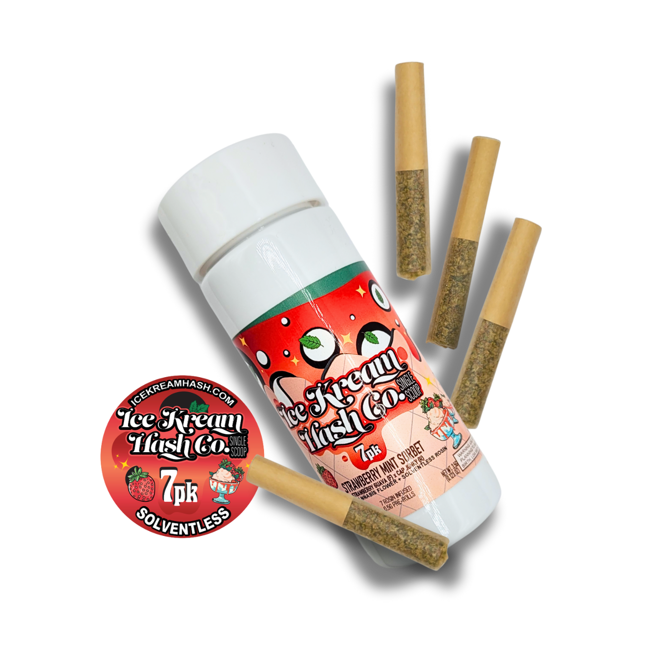 Photograph of product: Ice Kream au chocolat Strawberry Mint Sorbet Rosin Infused Pre-Roll 7-Pack | 7 x 0.5g