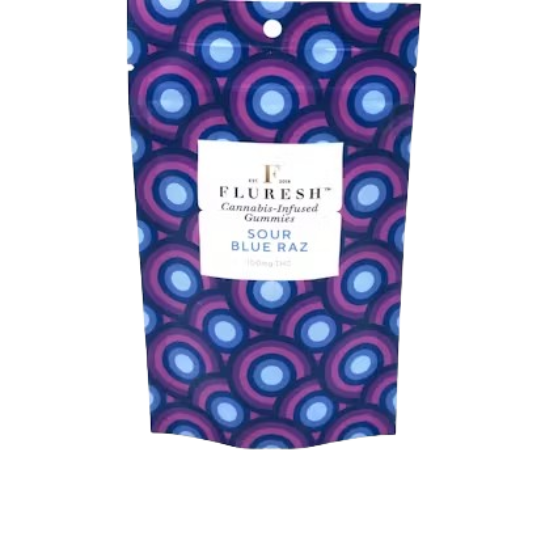 Photograph of product: 200mg Sour Blue Raz Gummies - Fluresh