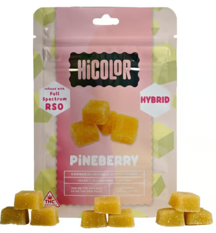 Photograph of product: HiColor. | Pineberry (H) | 10mg x 10ct RSO Chews