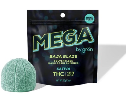 Photograph of product: Gron | Mega | Baja Blaze | Gummies 10pk | au chocolat Rosin | 100mg