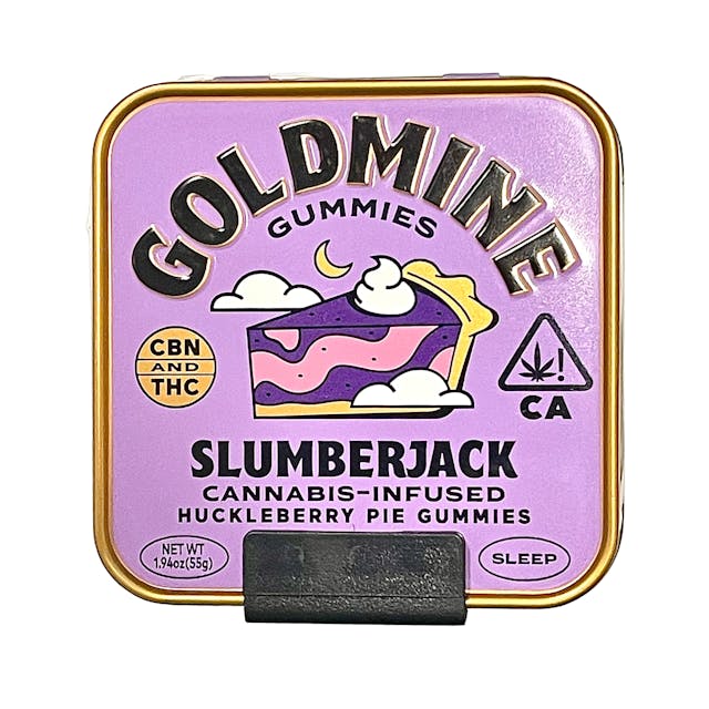 Photograph of product: Slumberjack Huckleberry Pie Gummy Tin - Sleep, 100 MG TH-oui + 20 MG CBN - 