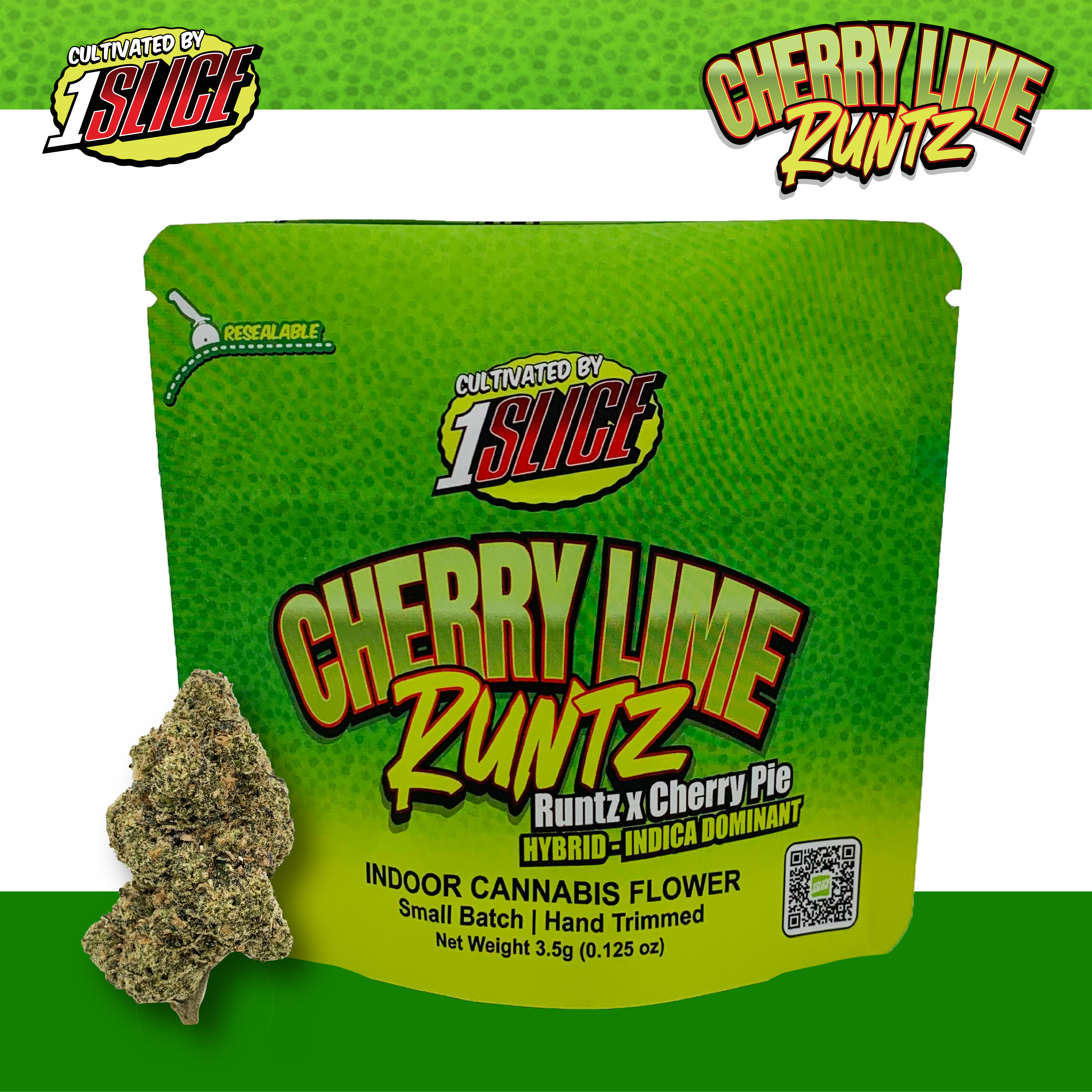 Photograph of product: 1 Slice - Cherry Lime Runtz - Flower - 3.5g