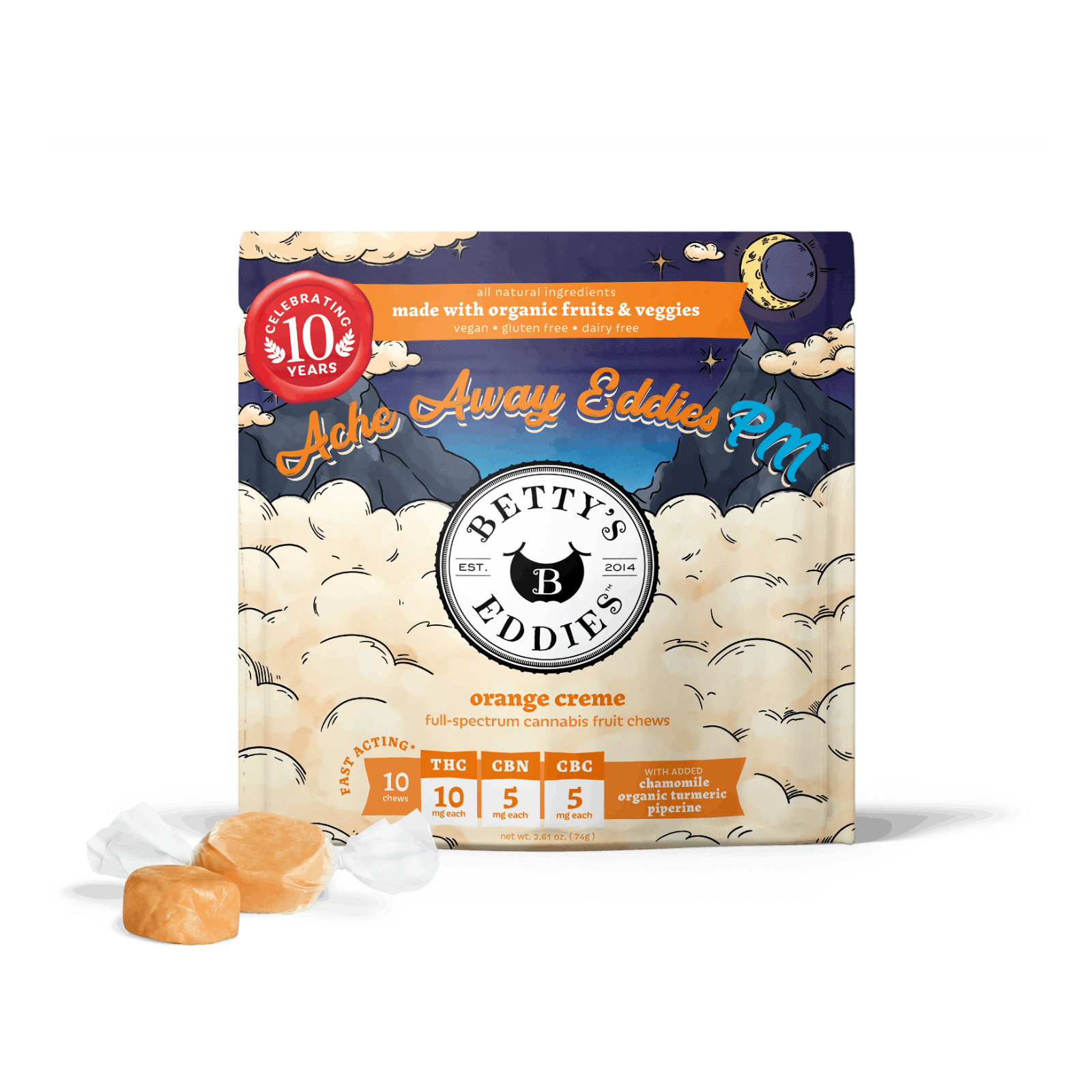 Photograph of product: 50mg 10pk Chews | Orange Creme 1:1:1 - PM | Betty's Eddie's