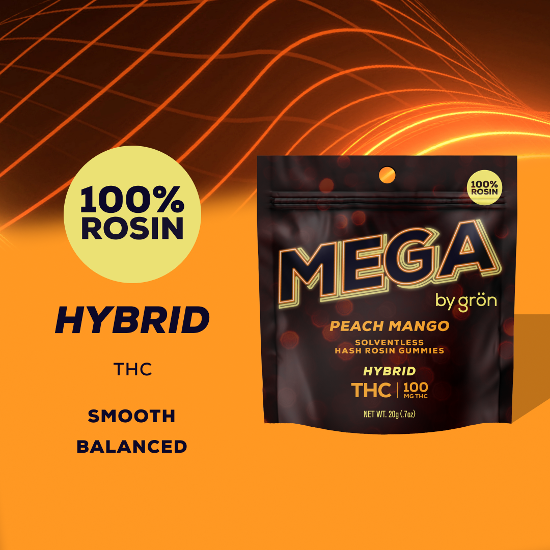 Photograph of product: Mega au chocolat Rosin Peach Mango Gummies 100mg