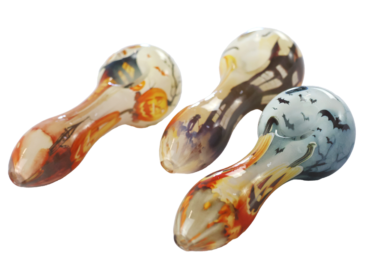 Photograph of product: SirEEL - 4" Halloween Image Transfer Glass Spoon Pipe - Assorted Designs