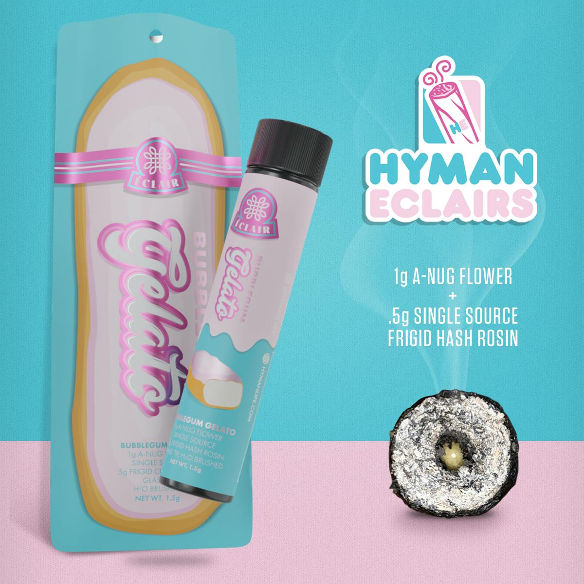 Photograph of product: HYMAN: Bubblegum Gelato Eclair 1.5G Infused Glass Tip Pre-Roll