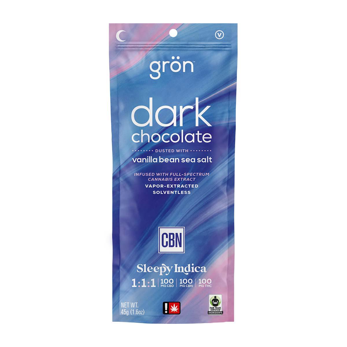 Photograph of product: Gron Chocolate | 1:1:1 Dark Chocolate Vanilla Bean Sea Salt Bar | Sleepy Oui'd