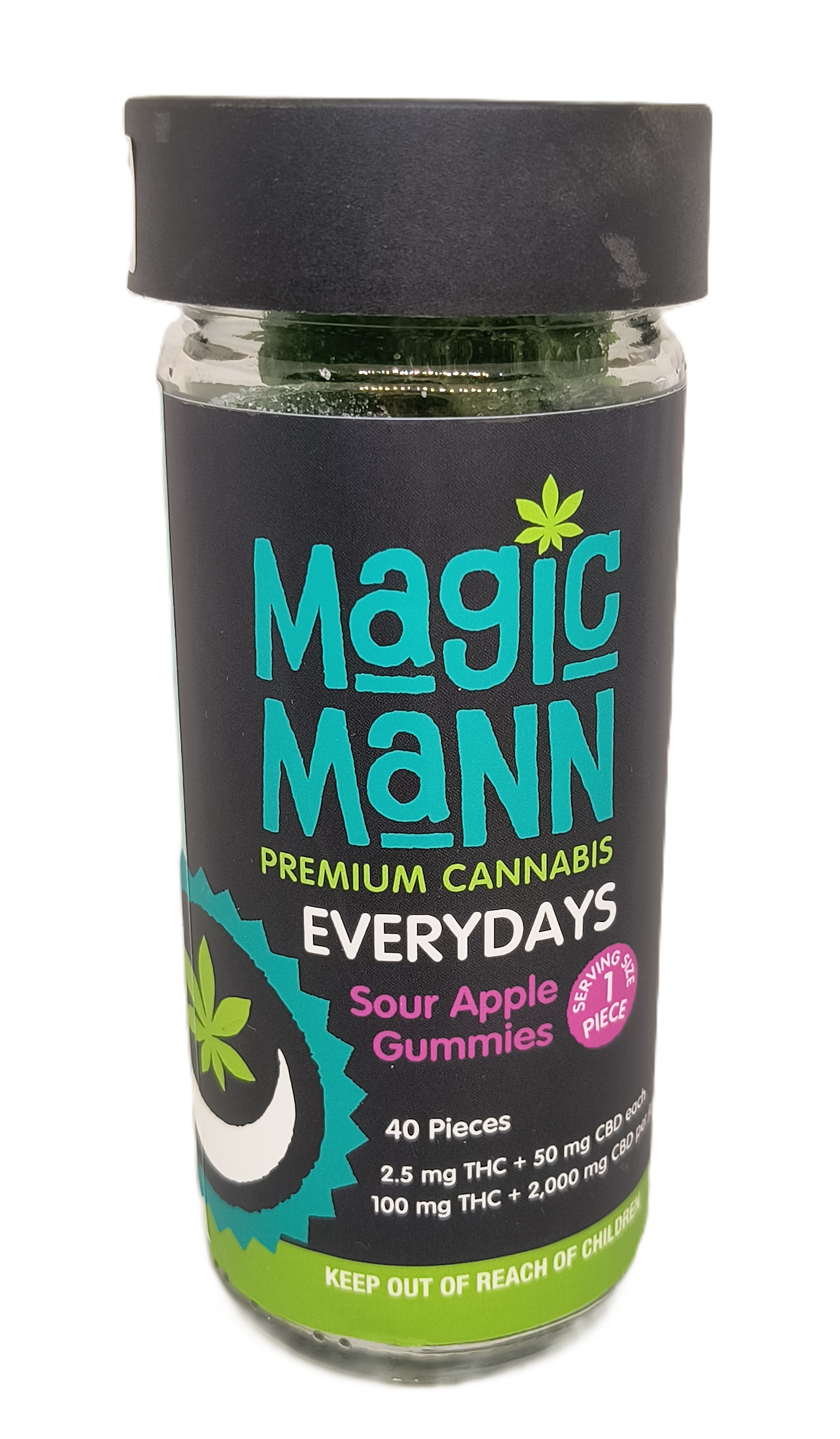 Photograph of product: Everydays Sour Apple Gummies | 75mg TH-oui 1500mg CBD | Magic Mann