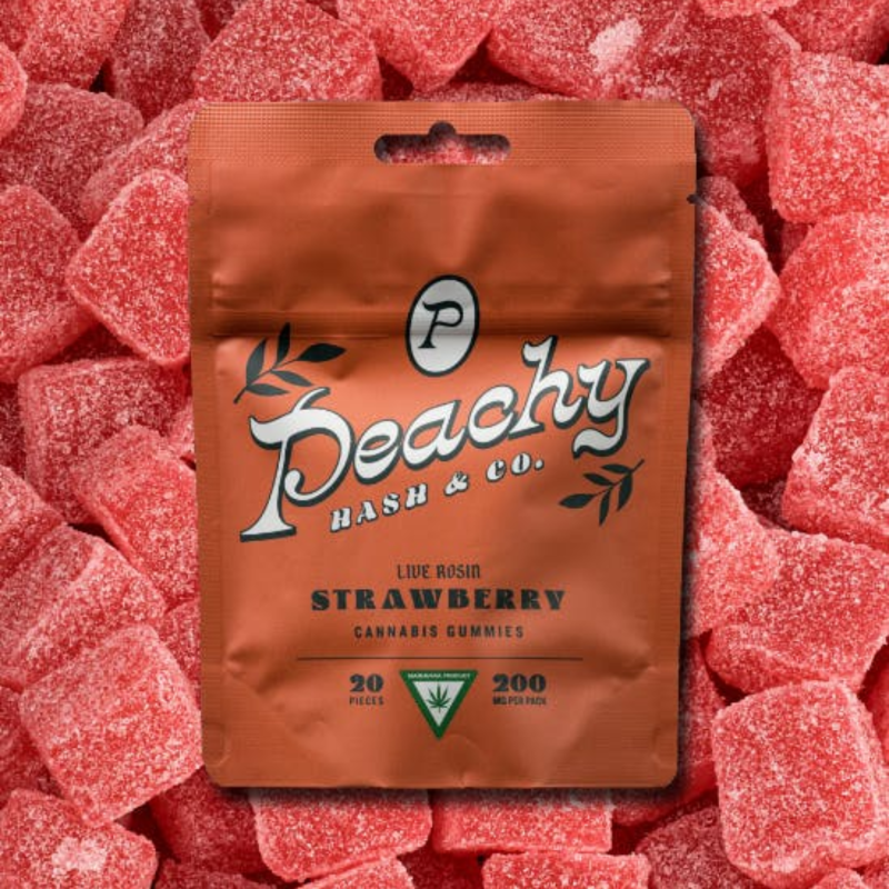 Photograph of product: PEACHY au chocolat & CO. | Edible | Gummies | Live au chocolat Rosin | Strawberry | 200mg