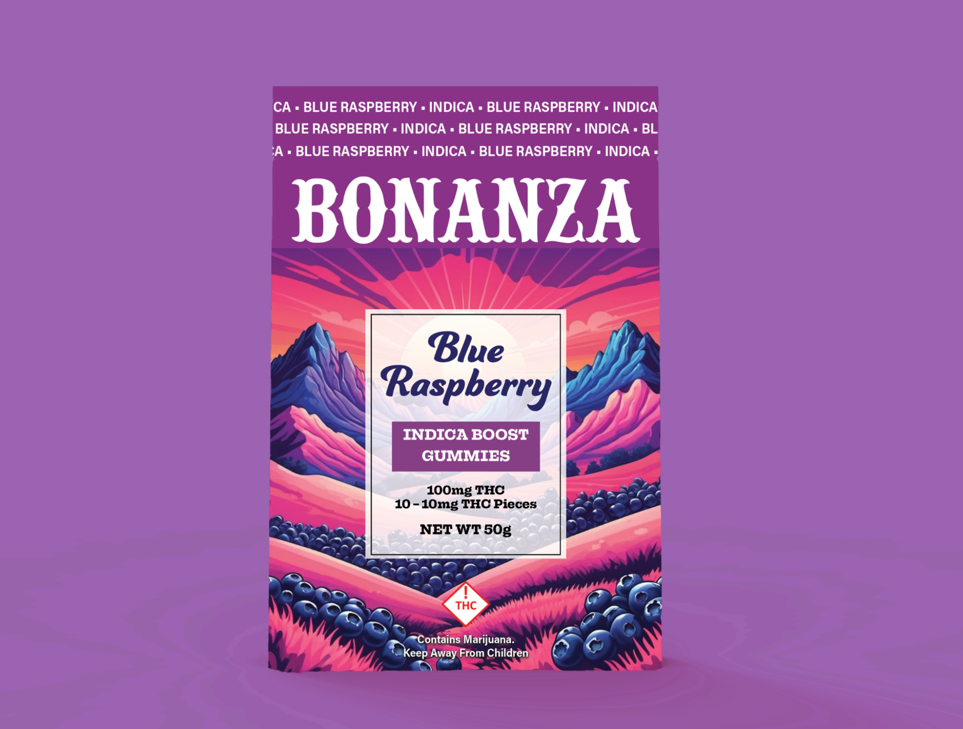 Photograph of product: Blue Raspberry (I) - 100mg Gummies - Bonanza