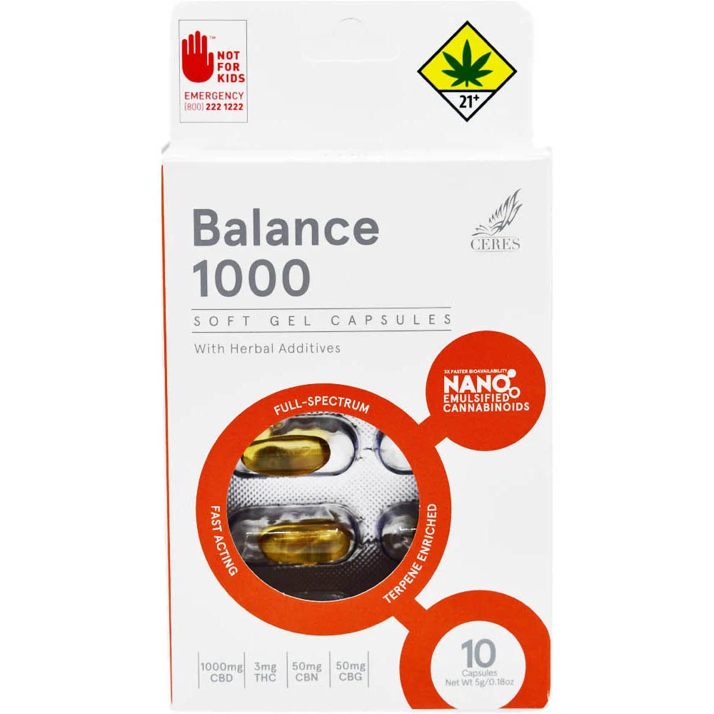 Photograph of product: Ceres Capsules Balance 1000 CBD 10pk