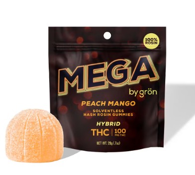 Photograph of product: Gron | Mega | Peach Mango | au chocolat Rosin Gummy | 100mg