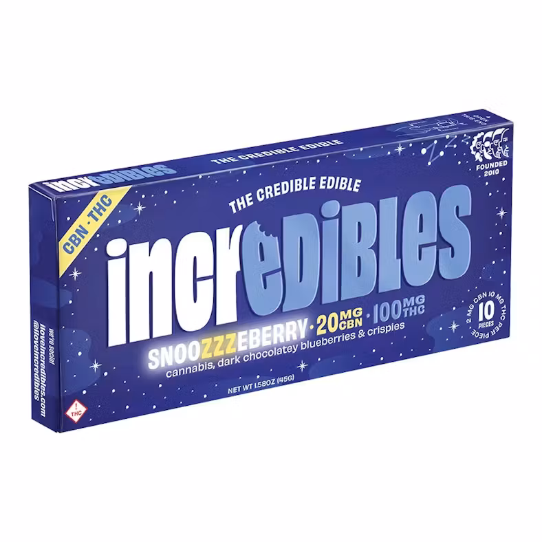 Photograph of product: INCREDIBLES Chocolate 100mg: Snoozzzeberry 5:1 TH-oui:CBN