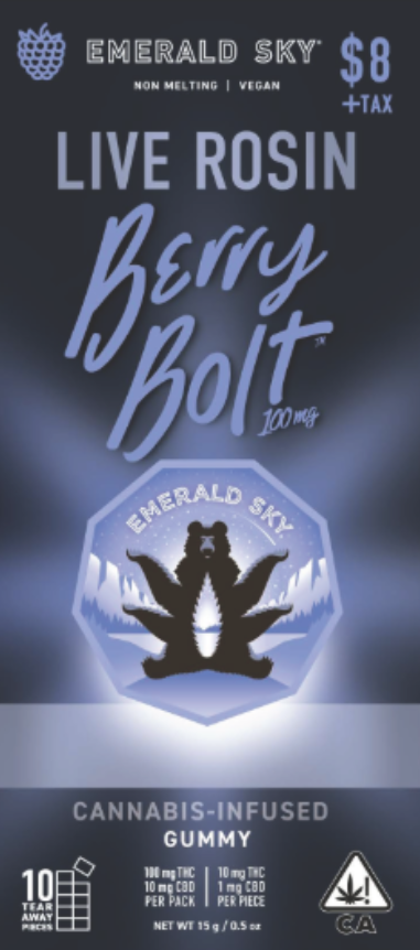 Photograph of product: Berry Bolt [I] | 100mg Live Rosin Single Gummy | Emerald Sky
