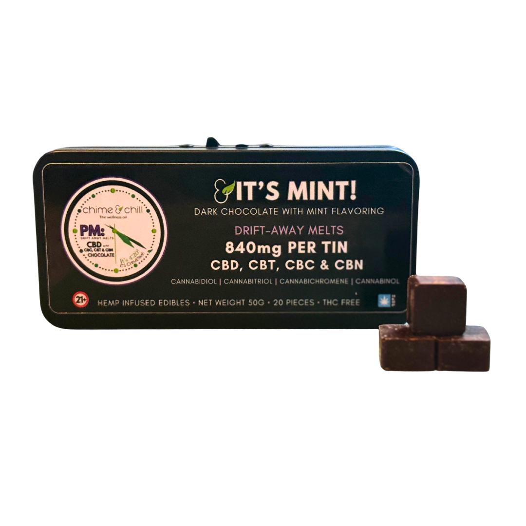 Photograph of product: Chime & Chill PM It's MINT Drift Away Melts Light CBD:CBT:CBC & CBN