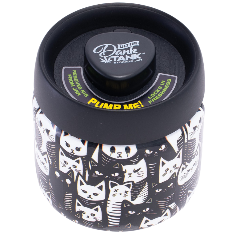 Photograph of product: Fujima Dank Tank Vacuum Glass Jar | Black & White Cats | 4.25"W