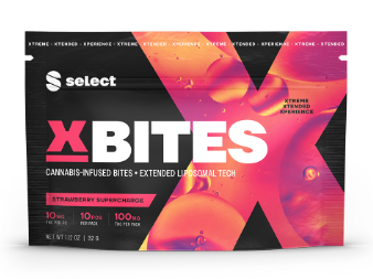 Photograph of product: Select | Edibles | Gummies | X Bites | Strawberry Super Charge |10 Pk 100mg- Hybrid