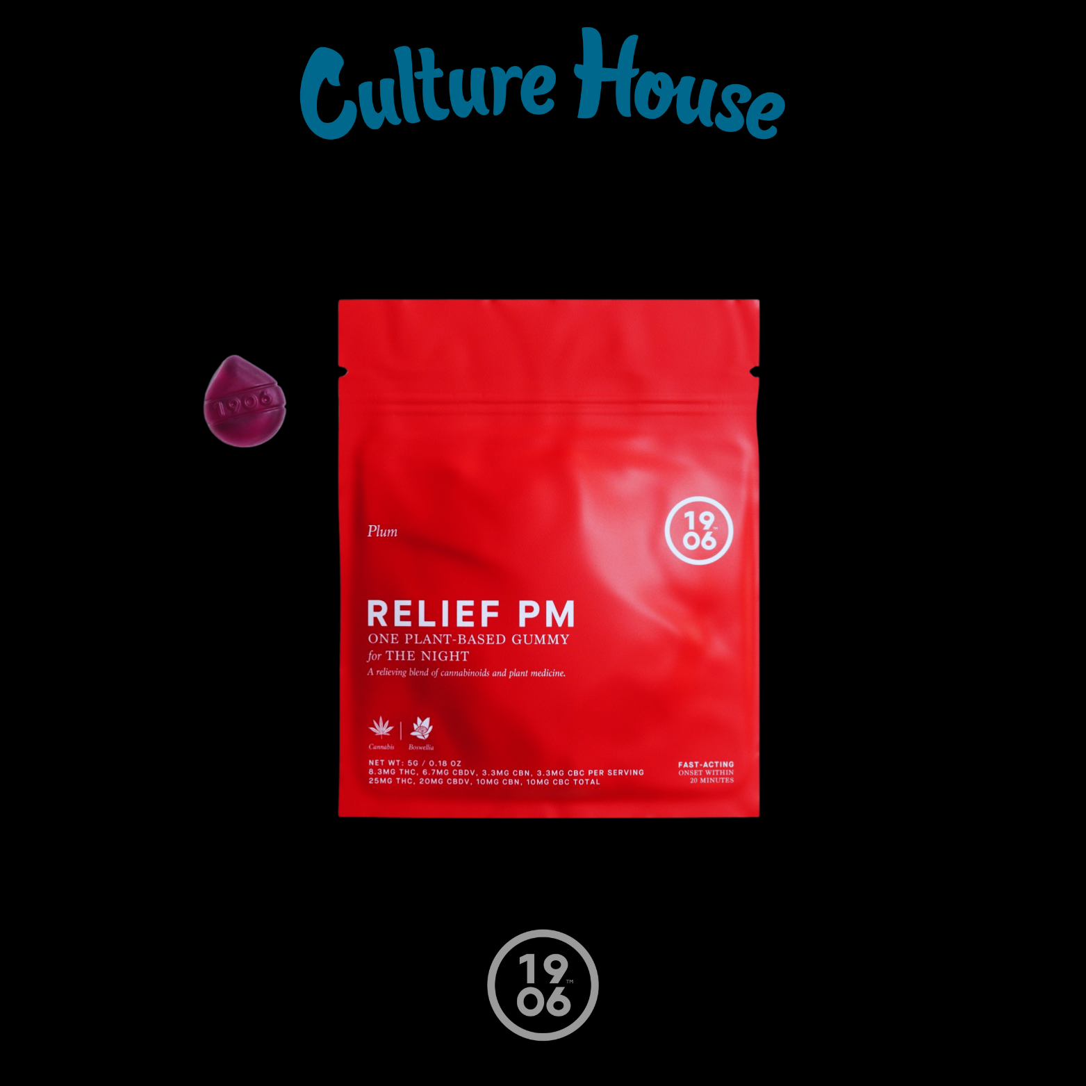 Photograph of product: 1906 | Relief PM | 100mg TH-oui : 80mg CBDV : 40mg CBN : 40mg CBC