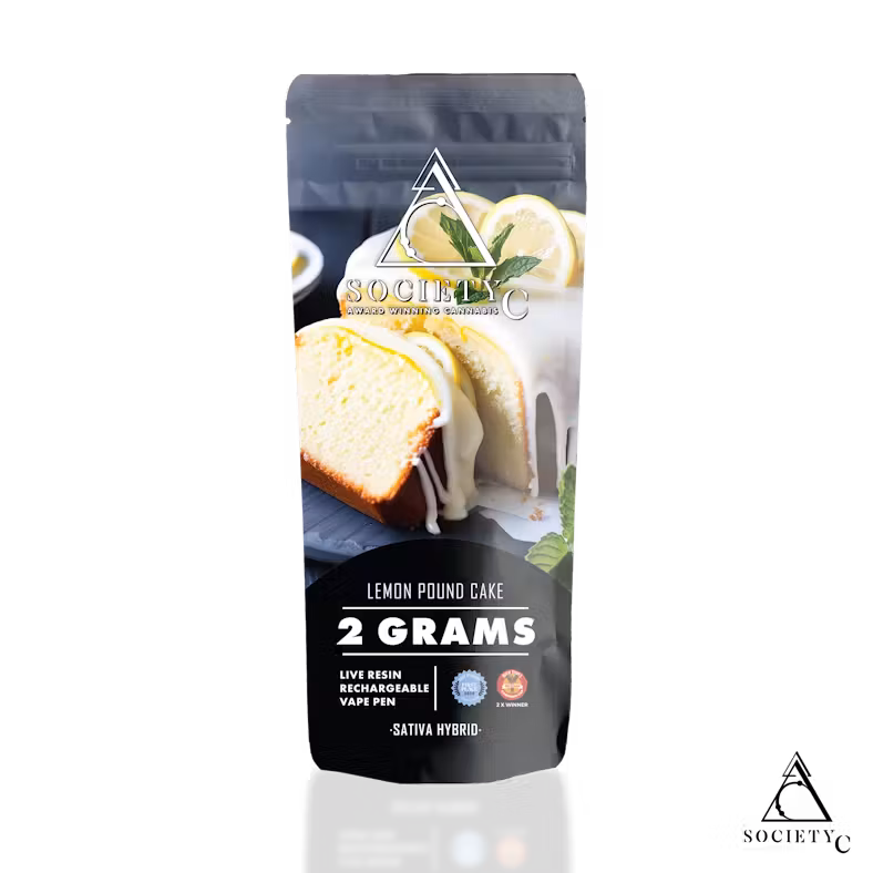 Photograph of product: SOCIETY C | LEMON POUND CAKE - LIVE RESIN DISPOSABLE PEN | Oui'd/HYBRID