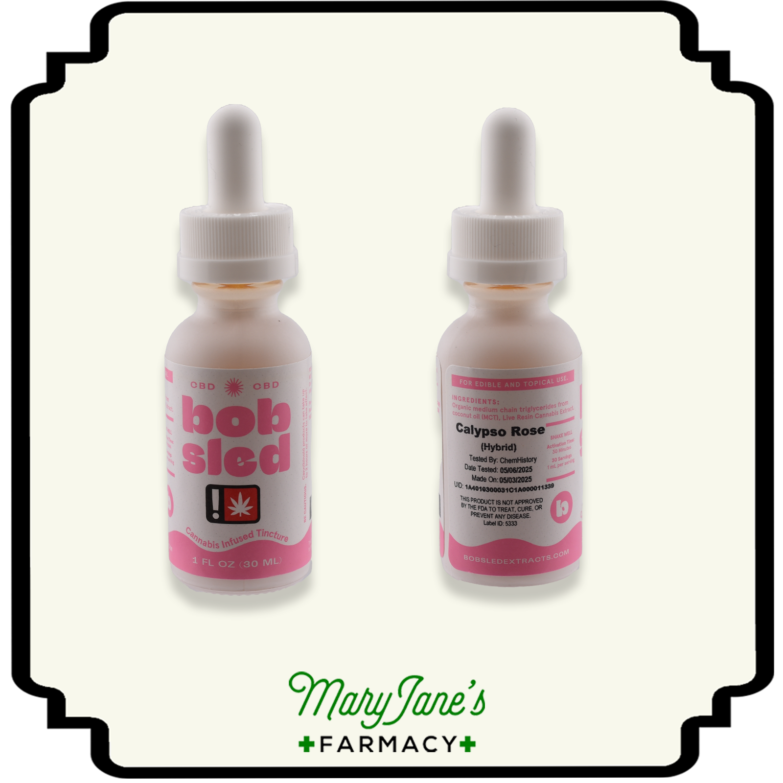 Photograph of product: Calypso Rose Live Resin Infused 2:1 CBD Tincture | 1000mg