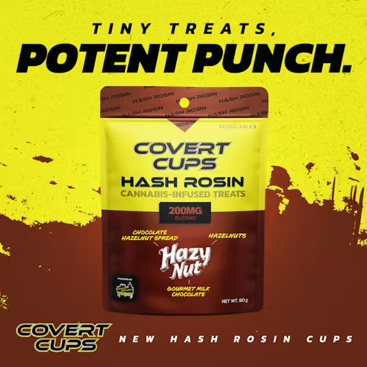Photograph of product: Covert Cups 200mg au chocolat Rosin Infused Treats - Hazy Nut Cups