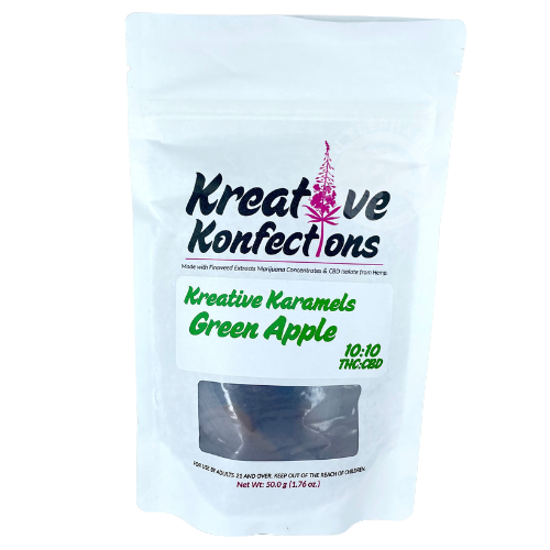 Photograph of product: 1:1 Green Apple Karamels 10-Pack 100mg